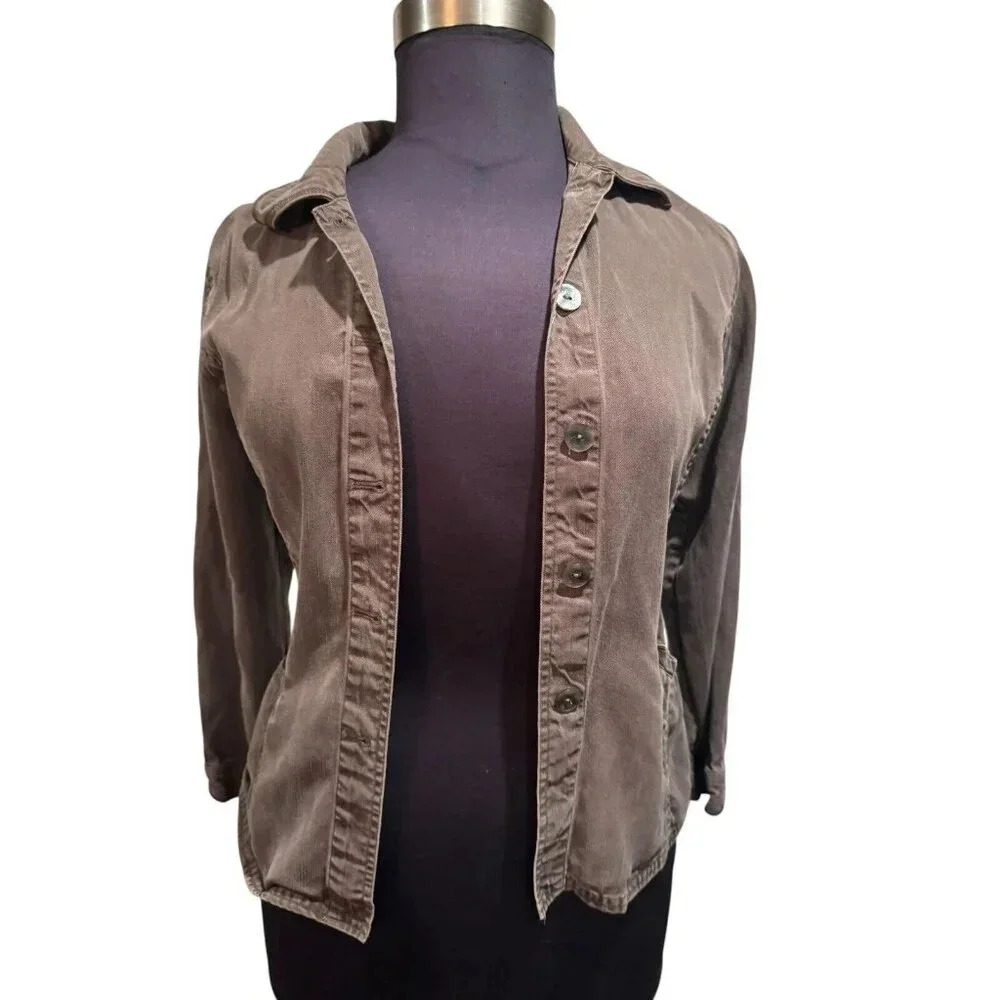 J.Jill Brown Button Down Lightweight Collared Jacket Small Petite